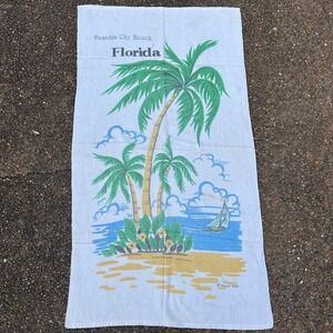Vintage Sherry Panama City Beach Florida Souvenir Towel Sailboat